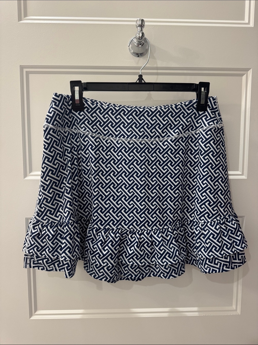*LIKE NEW*Gottex Navy and White Geometric Ruffle Mini Skirt